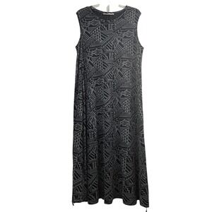 Peruvian Connection Avandra Maxi Dress L Dark Blue Gray Geometric Cotton‎ Flowy